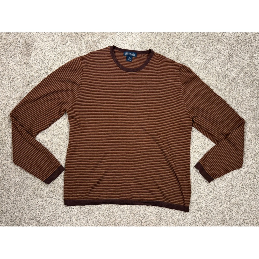 Brooks Brothers‎ Sweater Merino Wool Striped XL Brown Crew Neck Italian Knit